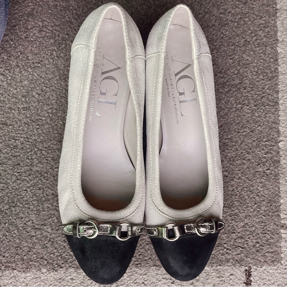 AGL Attilio Guisti Leombruni Shoes Womens 41, 9.5 Ballet Wedge Leather Round Toe